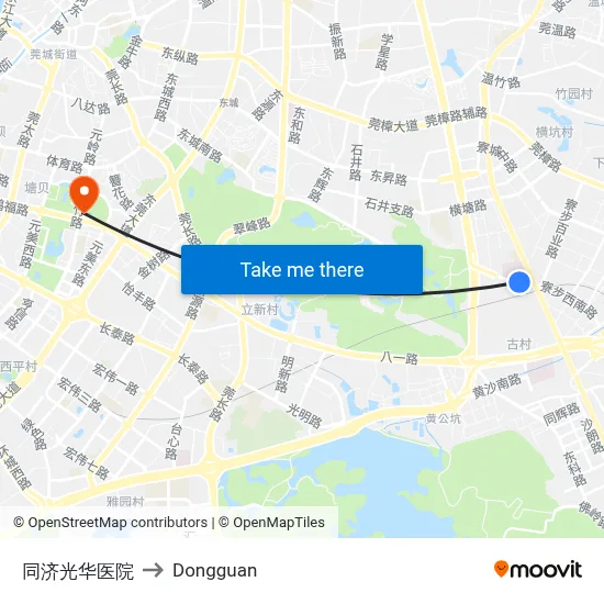 Tongji Guanghua Hospital to Dongguan map