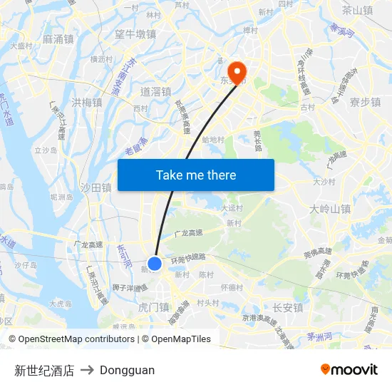 New Century Hotel to Dongguan map