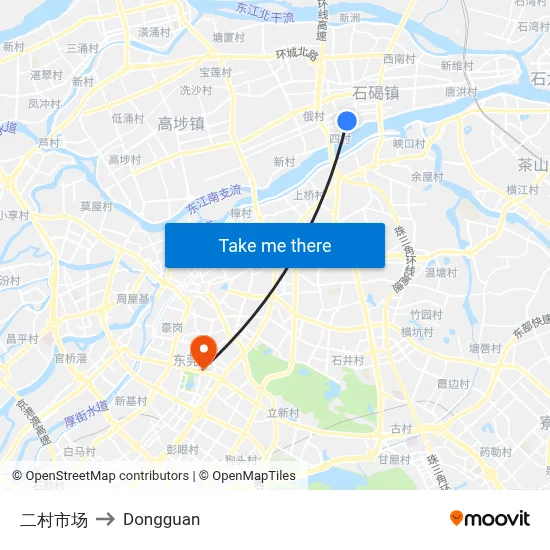 Second Village Market to Dongguan map