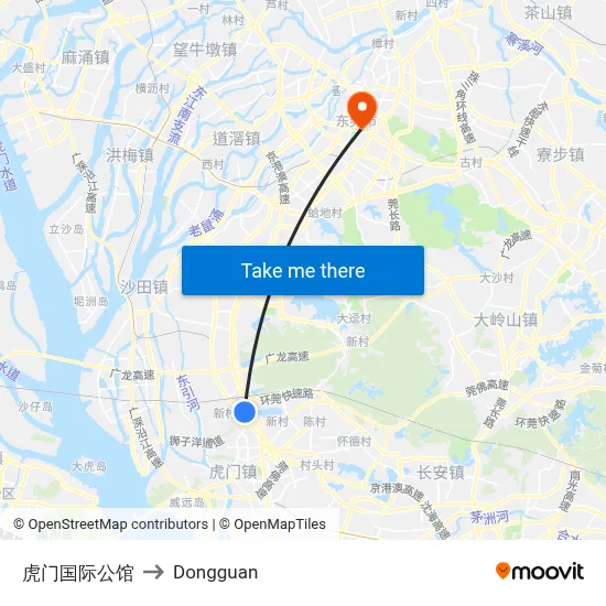 Humen International Mansion to Dongguan map