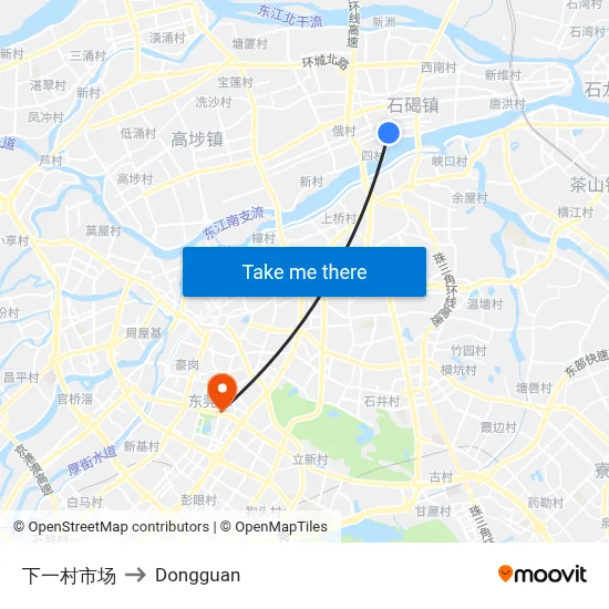 Xiayicun Market to Dongguan map