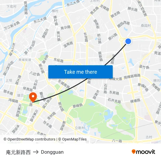 Anyuan New Road West to Dongguan map