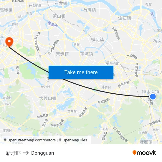 New Xia to Dongguan map