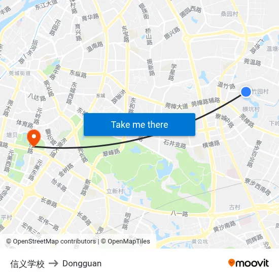 Xinyi School to Dongguan map
