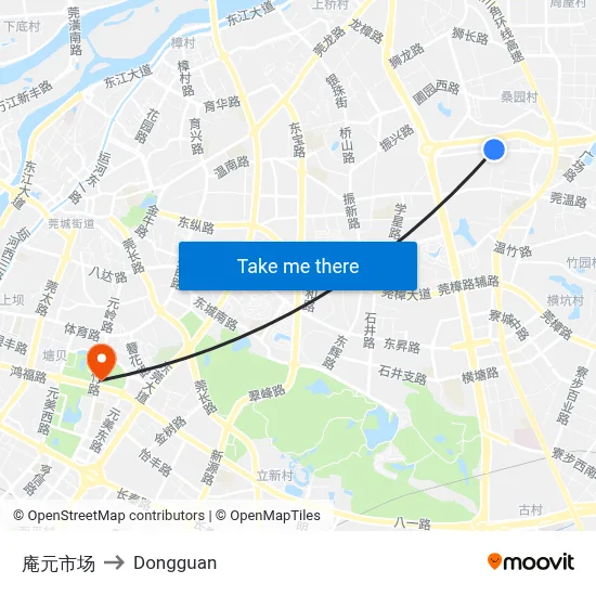Anyuan Market to Dongguan map
