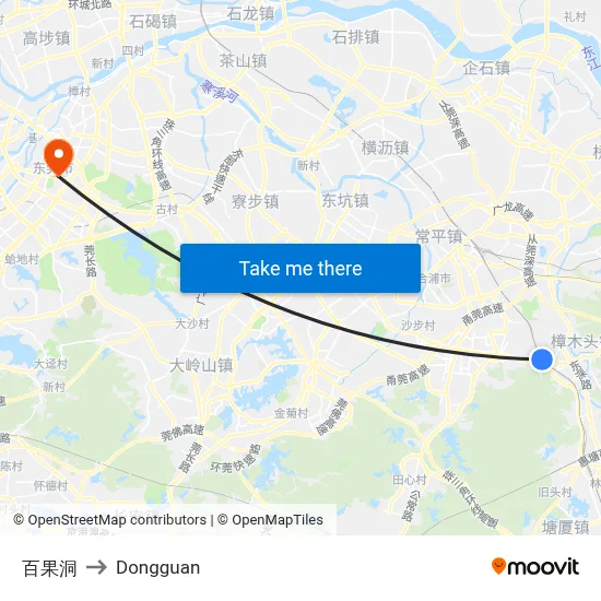 Baiguodong to Dongguan map