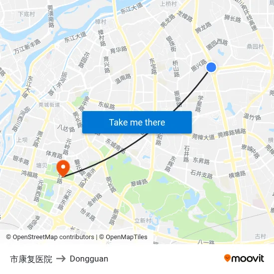 City Rehabilitation Hospital to Dongguan map