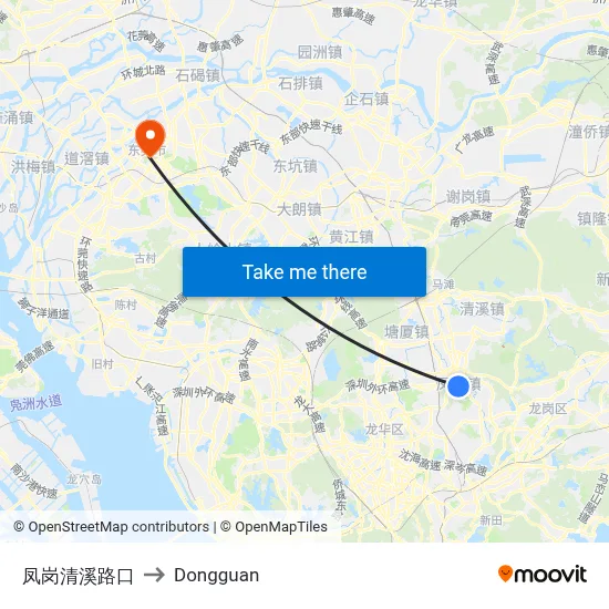 Fenggang Qingxi Intersection to Dongguan map
