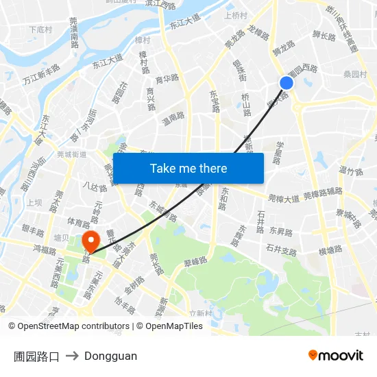 Puyuan Intersection to Dongguan map