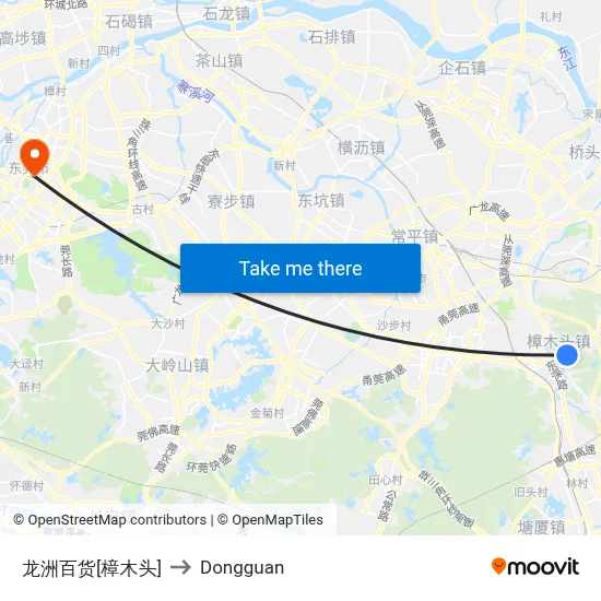 Longzhou Mall [Zhangmutou] to Dongguan map