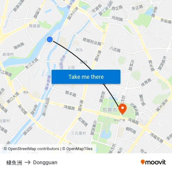 Jiaoyu Island to Dongguan map