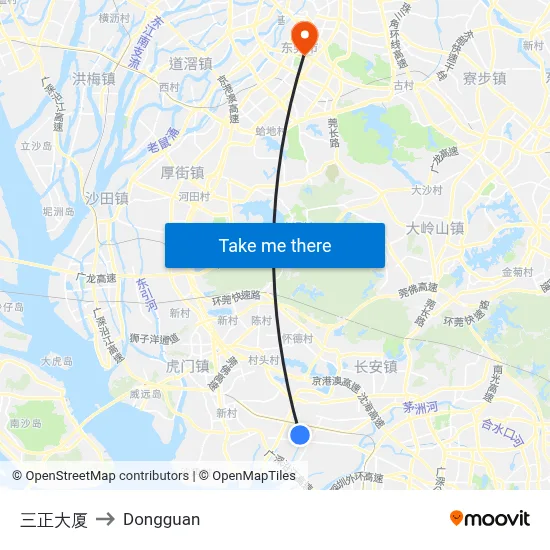 Sanzheng Building to Dongguan map