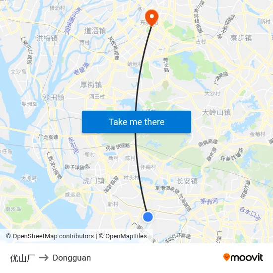 Youshan Factory to Dongguan map