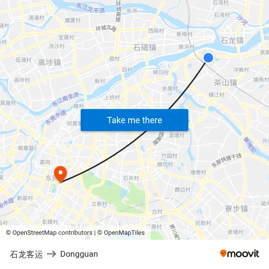 Shilong Bus Terminal to Dongguan map