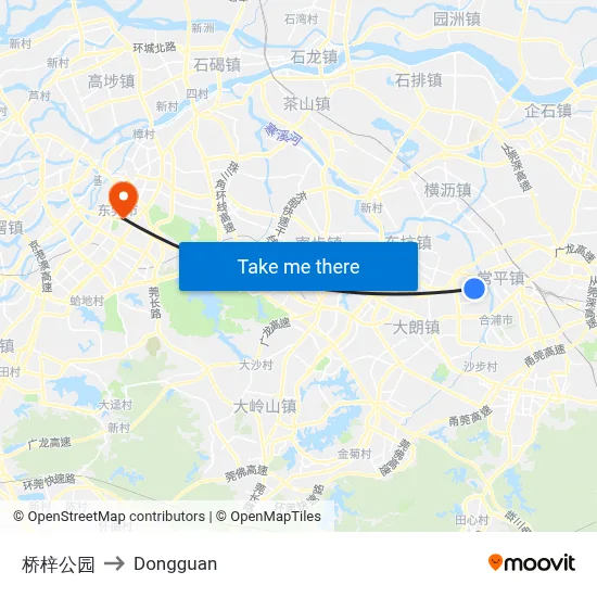 Qiaozi Park to Dongguan map