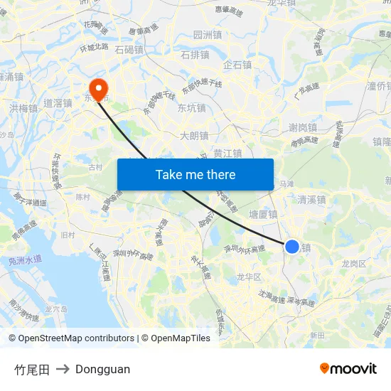 Zhuweitian to Dongguan map