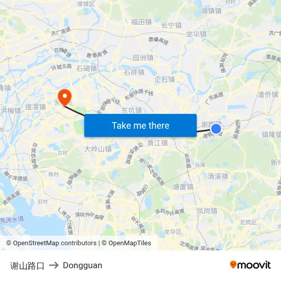 Xieshan Intersection to Dongguan map