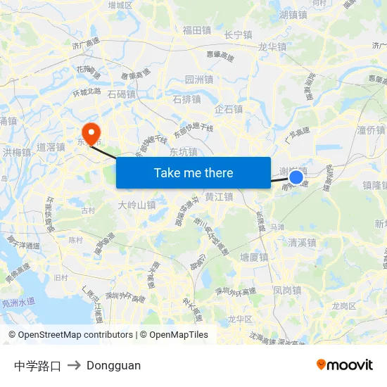 Middle School Intersection to Dongguan map