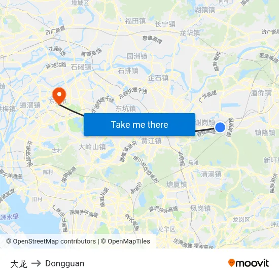 Dalong to Dongguan map