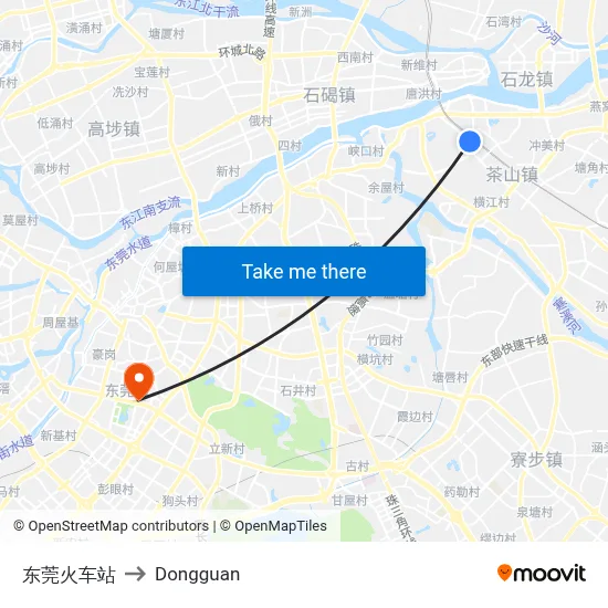 Dongguan Railway Station to Dongguan map