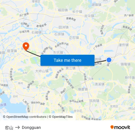 Yaoshan to Dongguan map