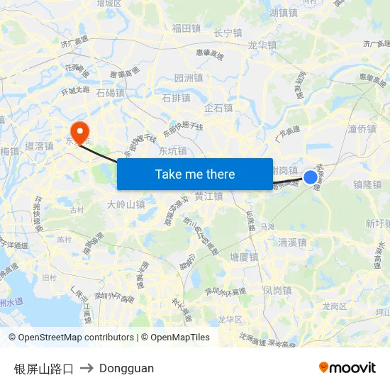 Yinping Mountain Junction to Dongguan map