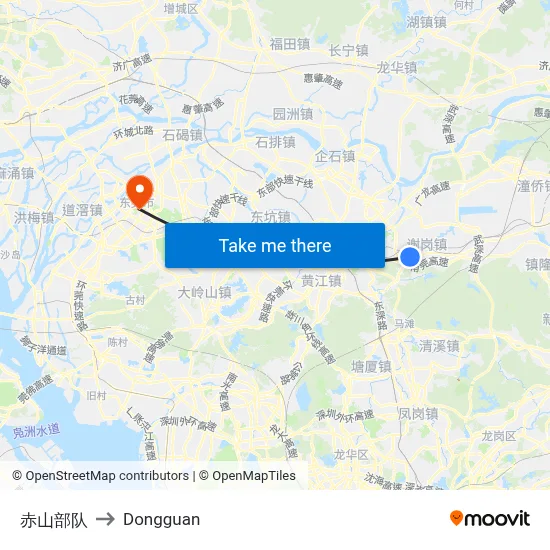 Chishan Military Base to Dongguan map