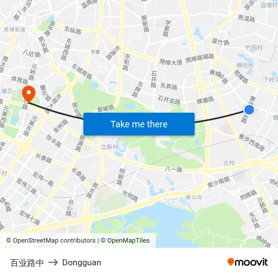 Baiye Road Middle to Dongguan map