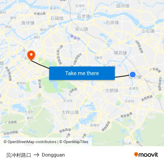 Beichong Village Junction to Dongguan map