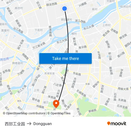 West Industrial Park to Dongguan map