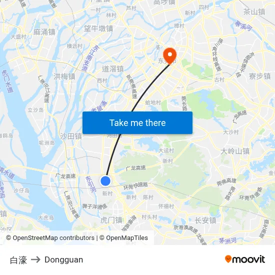 Baihao to Dongguan map