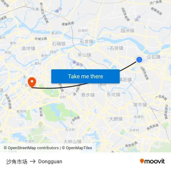 Shajiao Market to Dongguan map