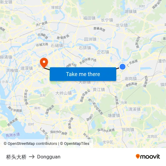 Qiaotou Bridge to Dongguan map