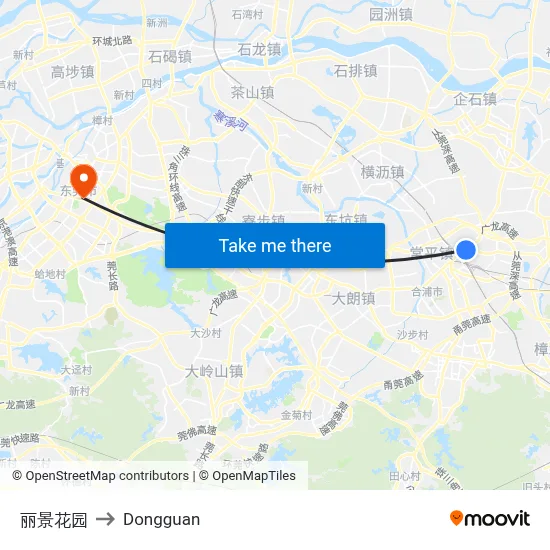 Lijing Garden to Dongguan map