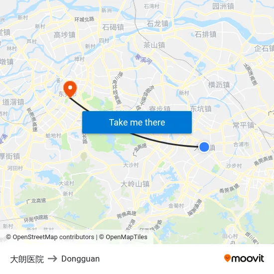 Dalang Hospital to Dongguan map