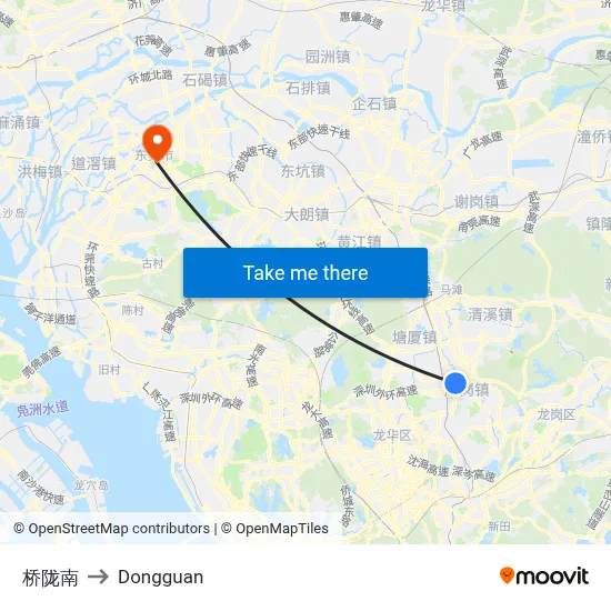 Qiaolong South to Dongguan map