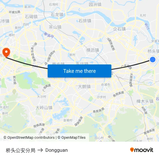 Qiaotou Police Branch to Dongguan map