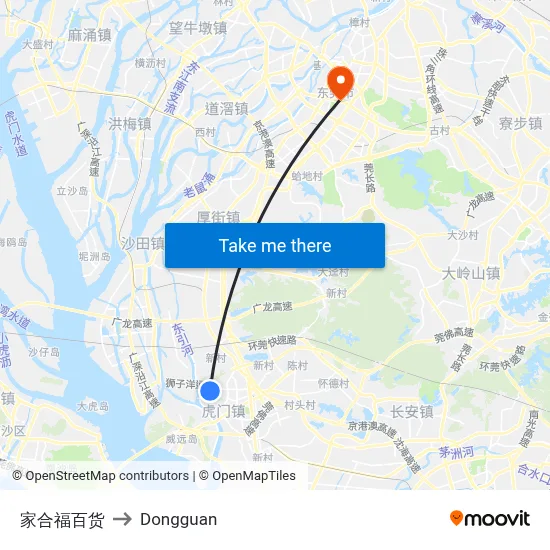 Jiahefeng Department Store to Dongguan map