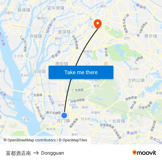 Fudu Hotel South to Dongguan map