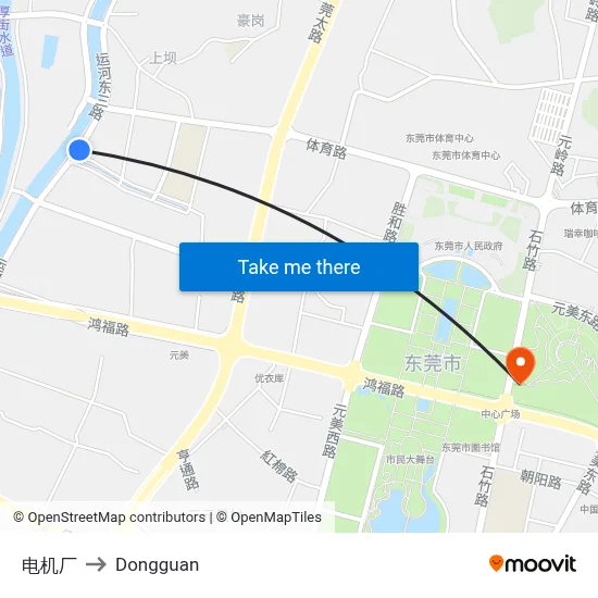 Electric Motor Factory to Dongguan map
