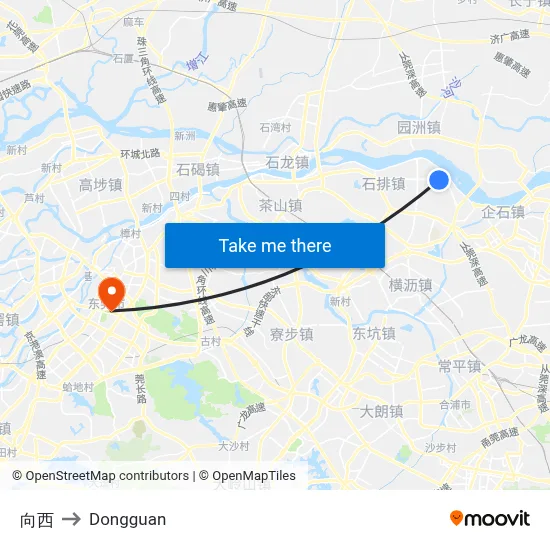 Xiangxi to Dongguan map