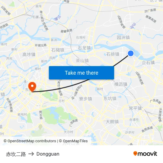Erlu Road Chikan to Dongguan map