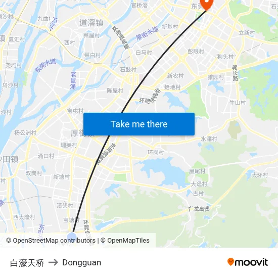 Baihao Overpass to Dongguan map