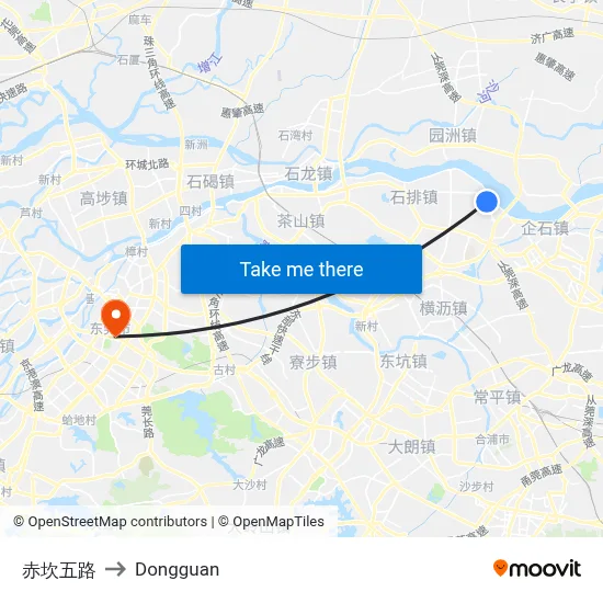 Chikan Fifth Road to Dongguan map