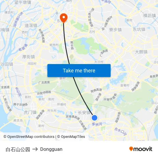 Baishi Mountain Park to Dongguan map