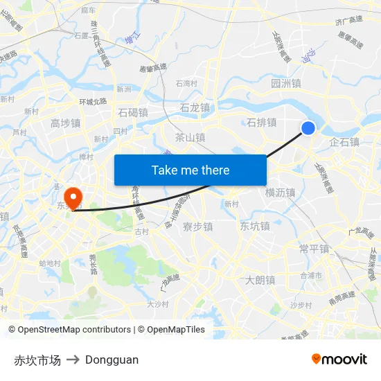 Chikan Market to Dongguan map