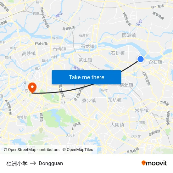 Duzhou Elementary School to Dongguan map