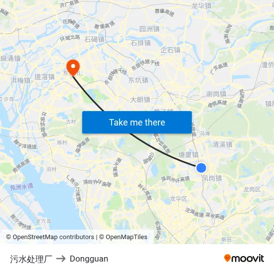 Wastewater Treatment Plant to Dongguan map