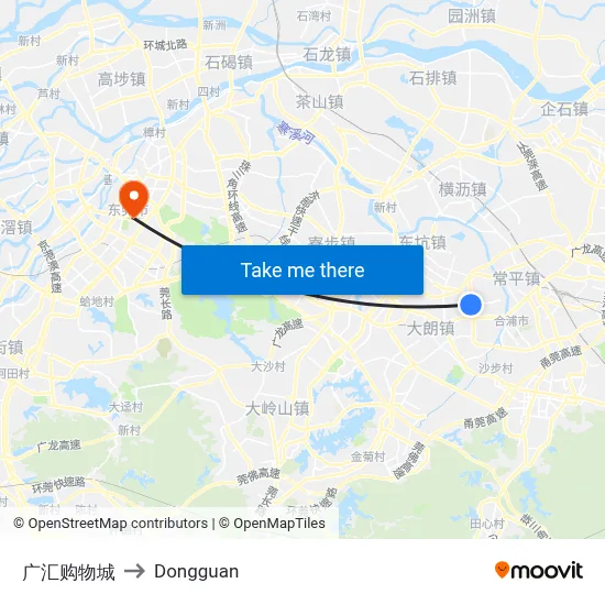 Guanghui Shopping Mall to Dongguan map