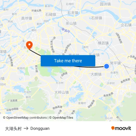 Dahuotou Village to Dongguan map